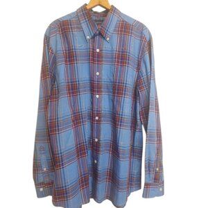 Saddlebred Wrinkle Free Shirt Long Sleeve Blue Button Down Plaid Men's Large